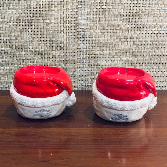 🎄🌟2xHP🌟VTG Set of 2 Ceramic Glazed & Glittered Santa Claus Pillar Holders - Picture 5 of 9